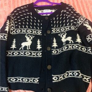 Old Navy Navy and White Reindeer Fair Isle Cardigan